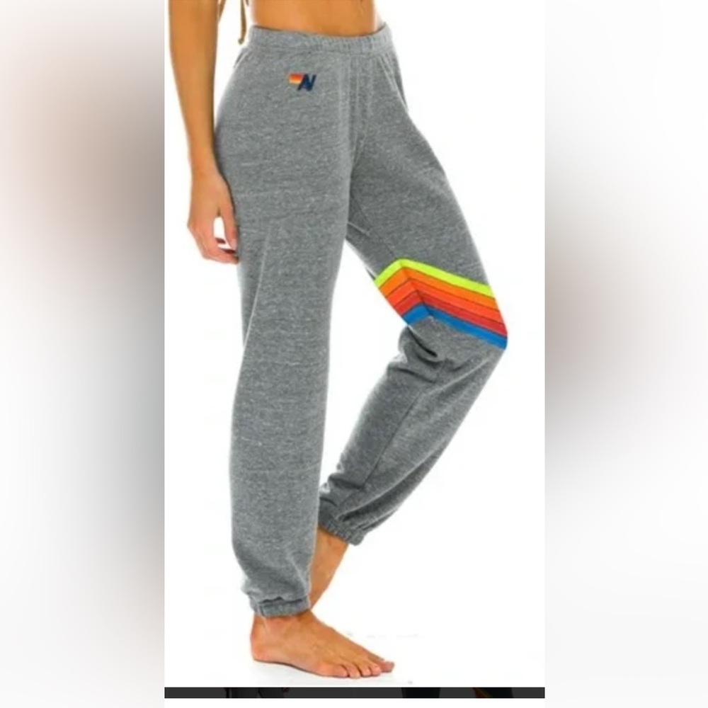 Aviator Nation Neon 5 Stripe Chevron Gray Sweatpants